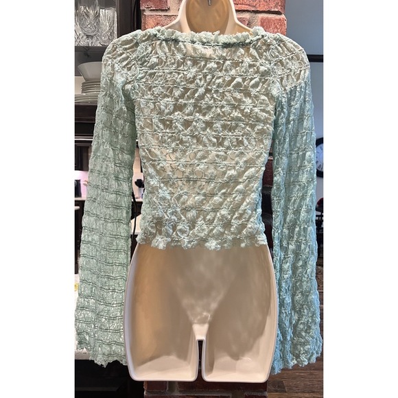 Free People FP One Madison Top  Lace Sheer Hook-Front Bell Sleeve S Coquette - Picture 5 of 11